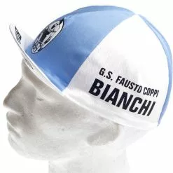 Vintage Cycling Casquette Vélo Vintage Bianchi - Blanc Et Bleu Clair -Abus Soldes casquette velo vintage bianchi blanc et bleu clair full 3