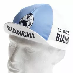 Vintage Cycling Casquette Vélo Vintage Bianchi - Blanc Et Bleu Clair -Abus Soldes casquette velo vintage bianchi blanc et bleu clair full 4