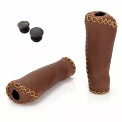 VELO Poignées Vélo Ergonomiques Imitation Cuir Marron -Abus Soldes poignees velo ergonomiques imitation cuir marron full 3