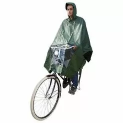 Hooodie Poncho Pluie Kaki Avec Fenêtre Pour Lumière De Vélo
